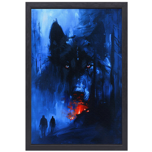 Mystieke wolf met vurige ogen in bos canvas met baklijst