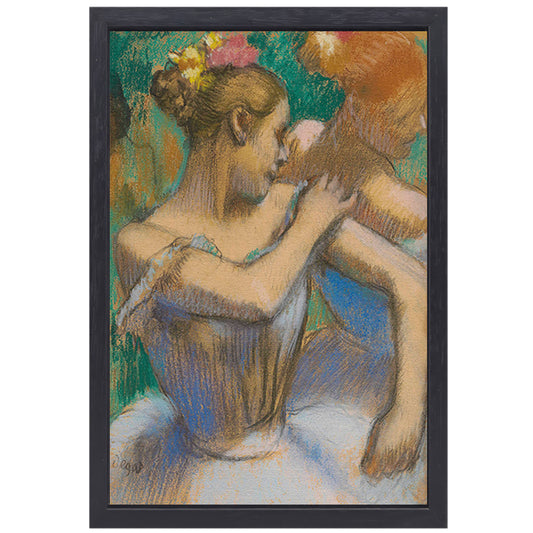 Danser die haar schoudervullingen aanpast - Edgar Degas canvas met baklijst