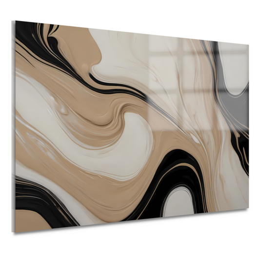 Abstracte Vormen in Beige en Zwart acrylglas