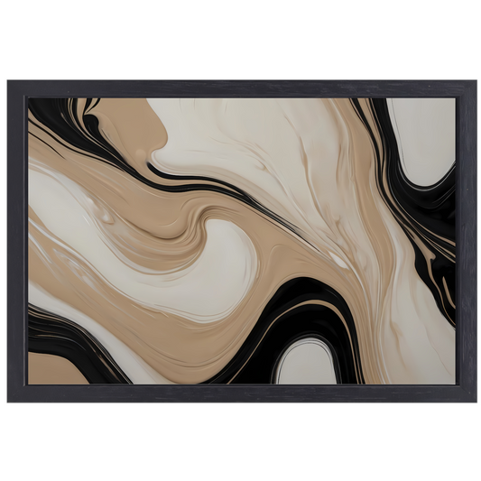 Abstracte Vormen in Beige en Zwart canvas met baklijst