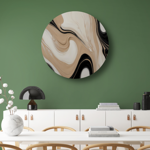 Abstracte Vormen in Beige en Zwart forex muurcirkel