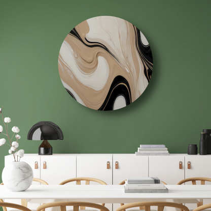 Abstracte Vormen in Beige en Zwart forex muurcirkel