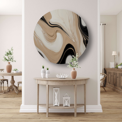 Abstracte Vormen in Beige en Zwart forex muurcirkel