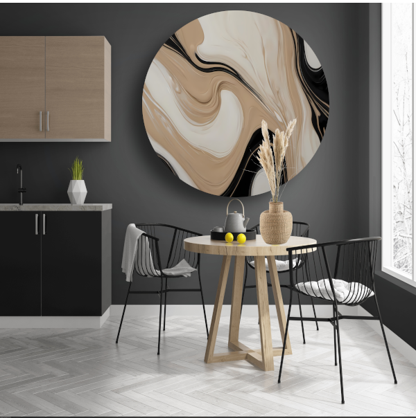 Abstracte Vormen in Beige en Zwart forex muurcirkel