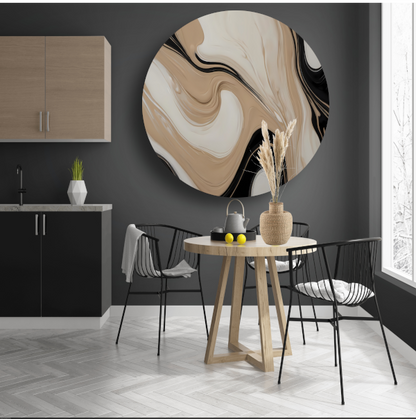 Abstracte Vormen in Beige en Zwart forex muurcirkel