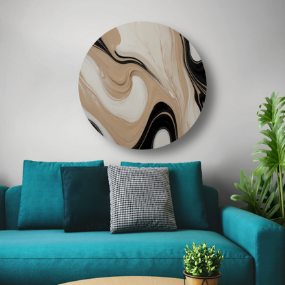 Abstracte Vormen in Beige en Zwart forex muurcirkel