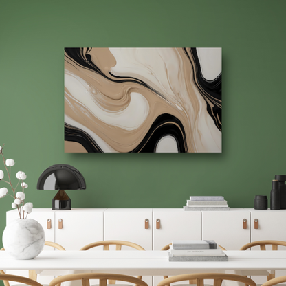 Abstracte Vormen in Beige en Zwart canvas met baklijst