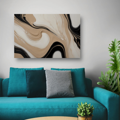 Abstracte Vormen in Beige en Zwart canvas met baklijst