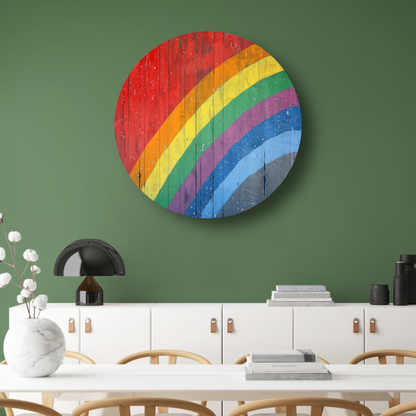Abstracte Regenboog op Houten Paneel aluminium muurcirkel