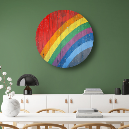 Abstracte Regenboog op Houten Paneel forex muurcirkel