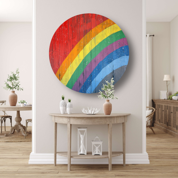Abstracte Regenboog op Houten Paneel aluminium muurcirkel
