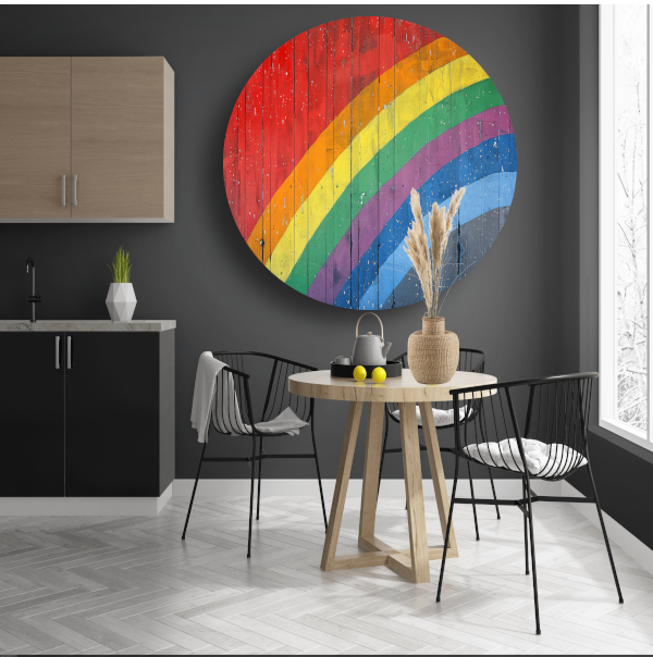 Abstracte Regenboog op Houten Paneel aluminium muurcirkel