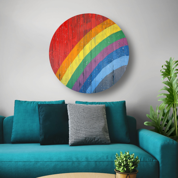 Abstracte Regenboog op Houten Paneel aluminium muurcirkel