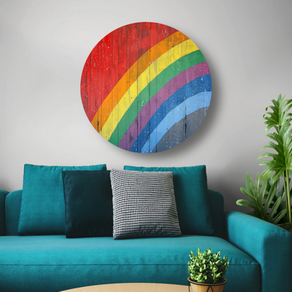 Abstracte Regenboog op Houten Paneel aluminium muurcirkel