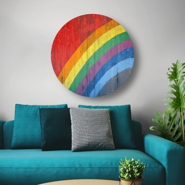 Abstracte Regenboog op Houten Paneel forex muurcirkel