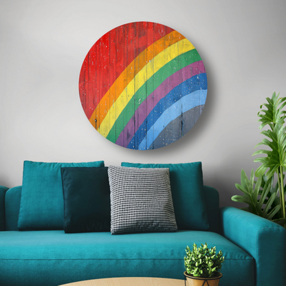 Abstracte Regenboog op Houten Paneel forex muurcirkel