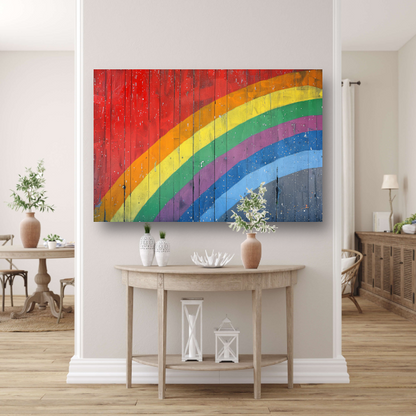 Abstracte Regenboog op Houten Paneel canvas met baklijst