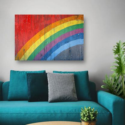 Abstracte Regenboog op Houten Paneel canvas met baklijst