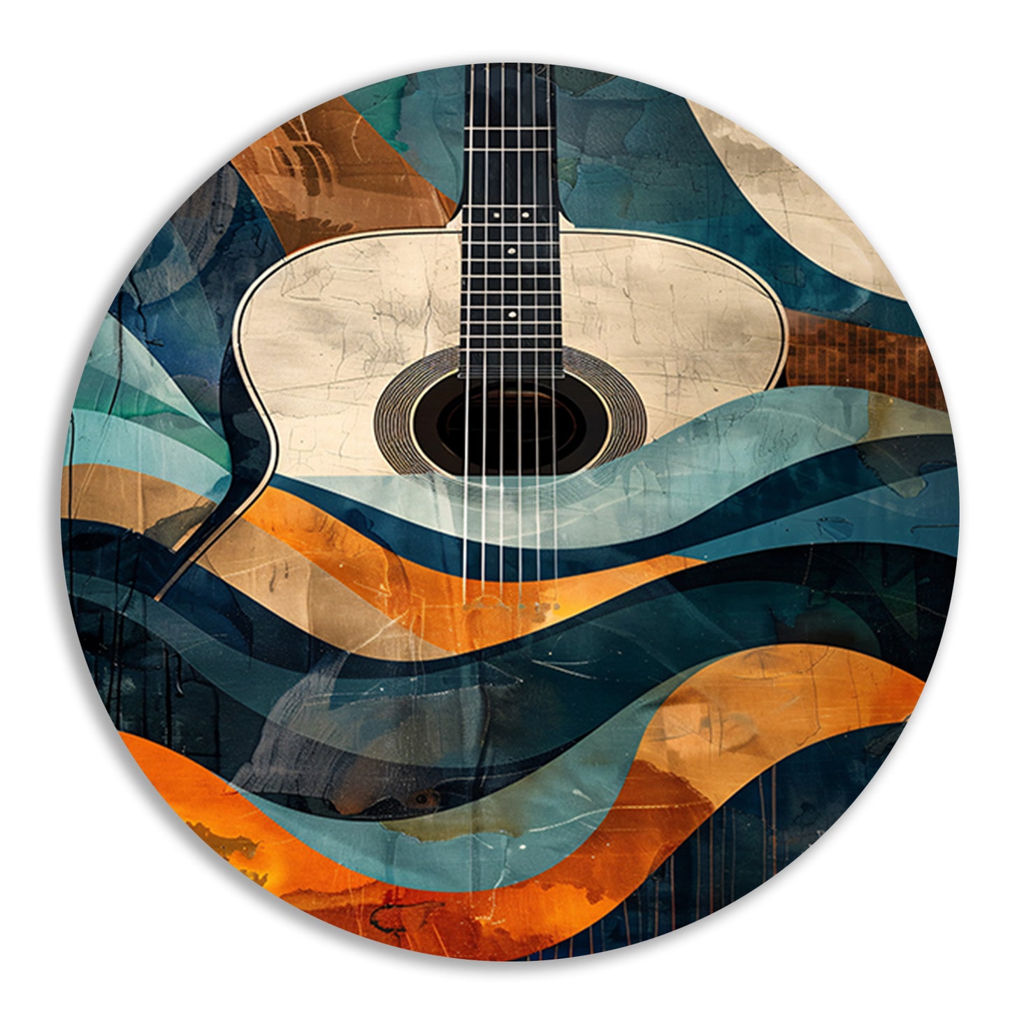 Abstract gitaar in golven van kleur forex muurcirkel