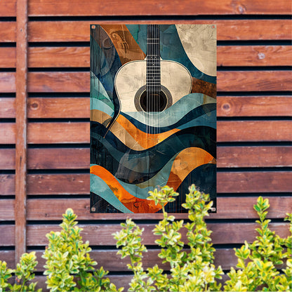 Abstract gitaar in golven van kleur tuinposter