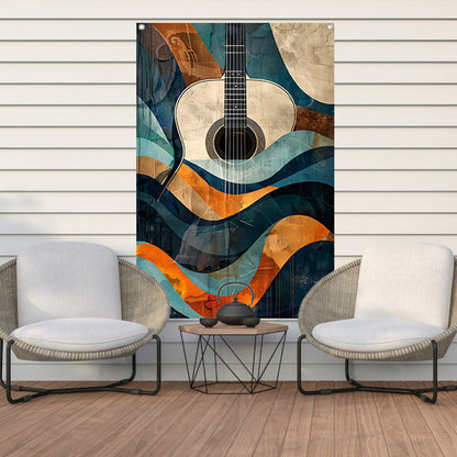 Abstract gitaar in golven van kleur tuinposter