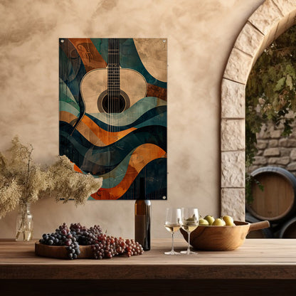 Abstract gitaar in golven van kleur tuinposter