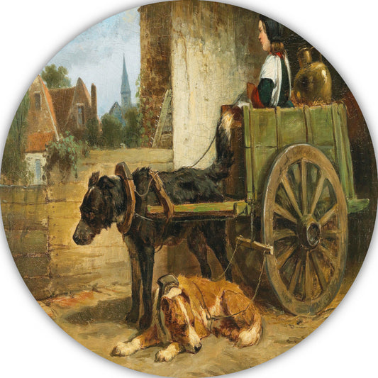De kleine wagen - Henriëtte Ronner-Knip aluminium muurcirkel