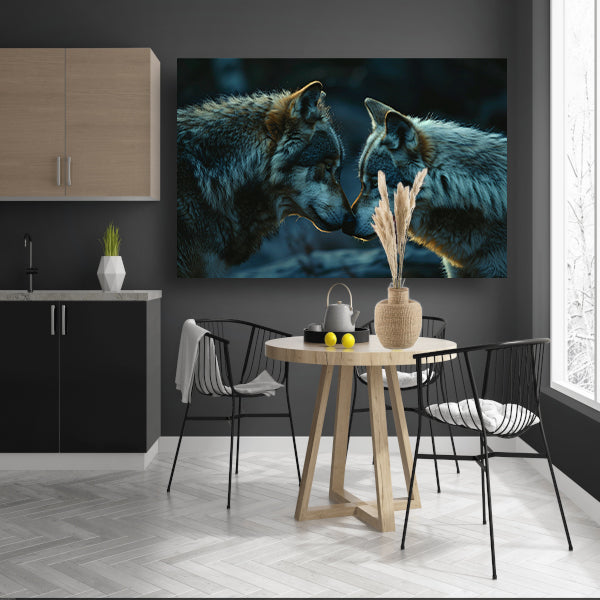Twee wolven in donkere omgeving canvas met baklijst