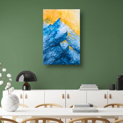 Abstract aquarel berglandschap in blauw en geel acrylglas