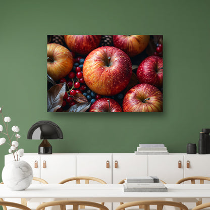 Kleurrijke ochtenddauw op verse appels poster