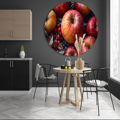 Kleurrijke ochtenddauw op verse appels aluminium muurcirkel