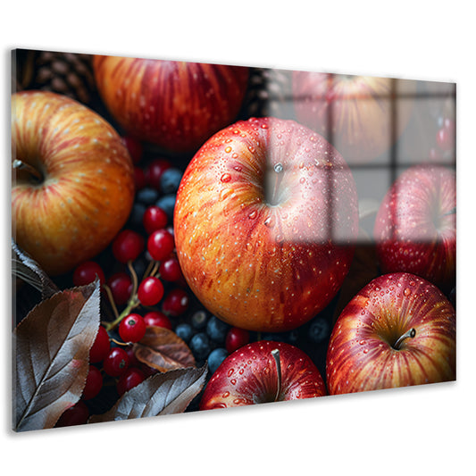 Kleurrijke ochtenddauw op verse appels acrylglas