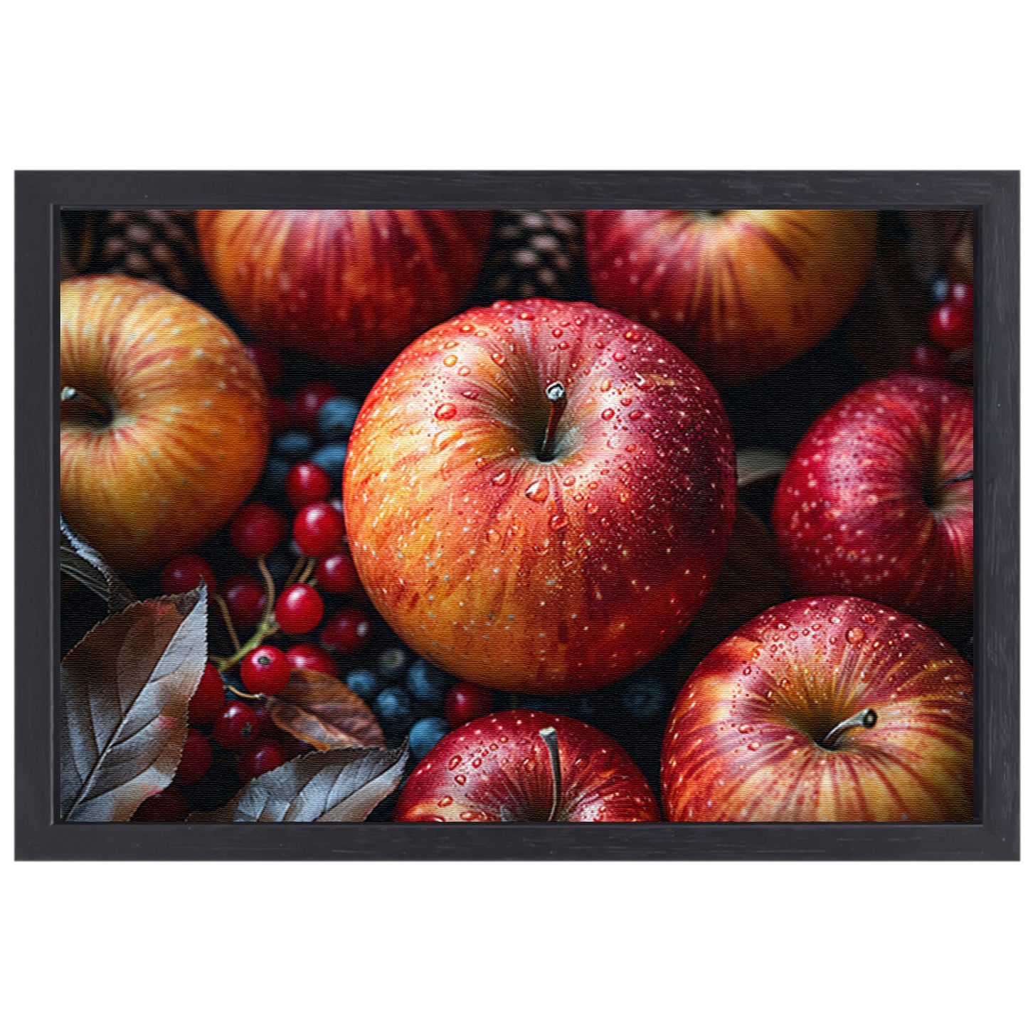 Kleurrijke ochtenddauw op verse appels canvas met baklijst