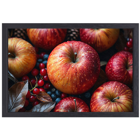 Kleurrijke ochtenddauw op verse appels canvas met baklijst