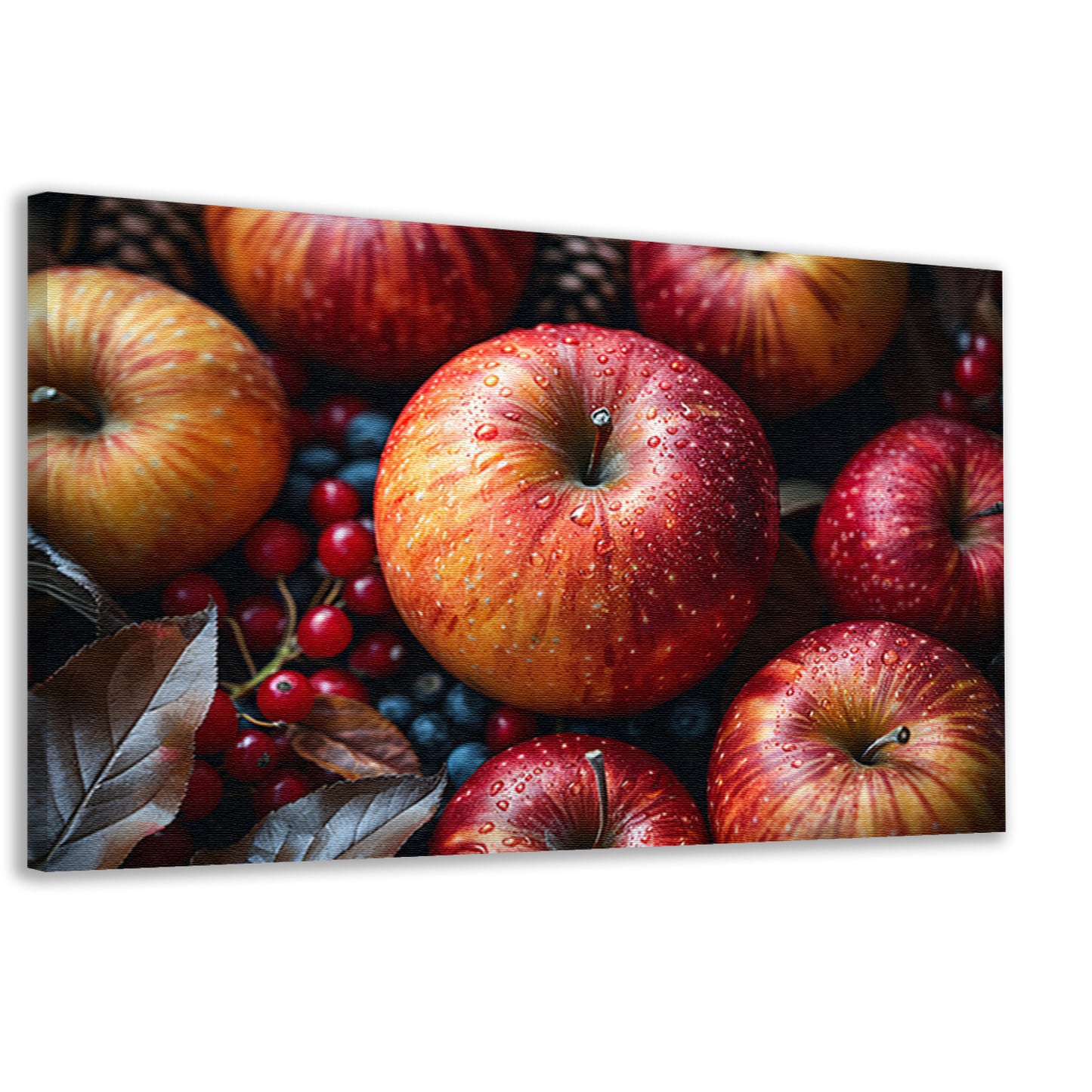 Kleurrijke ochtenddauw op verse appels canvas