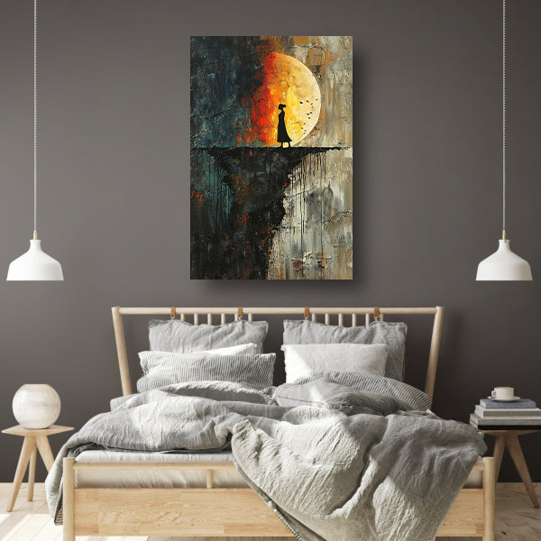 Abstract Vrouw bij Maan canvas met baklijst