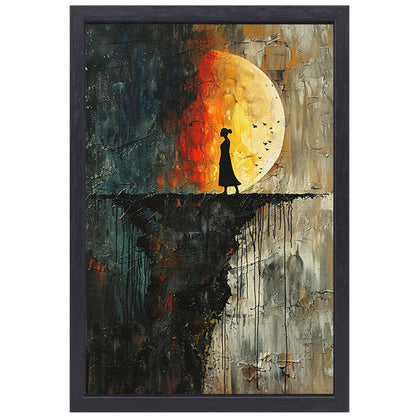 Abstract Vrouw bij Maan canvas met baklijst