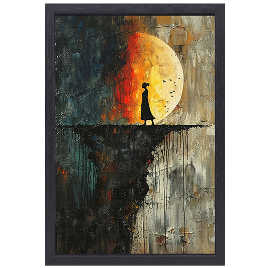 Abstract Vrouw bij Maan canvas met baklijst