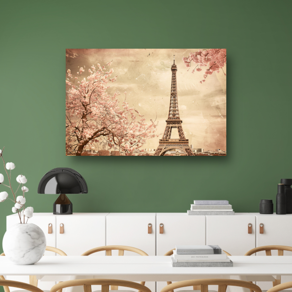 Eiffeltoren in bloesem canvas met baklijst