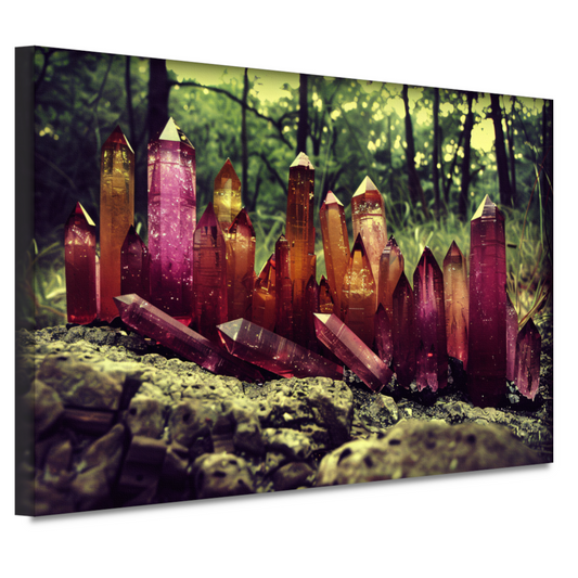 Paarse kristallen op rots canvas