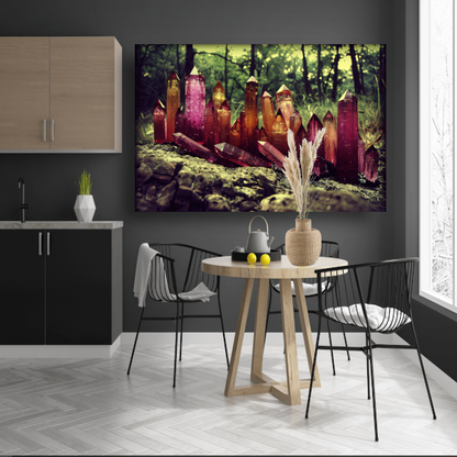 Paarse kristallen op rots canvas met baklijst