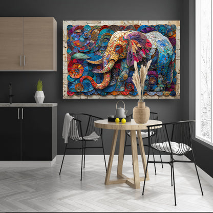 Kleurrijk Mozaïek van een Olifant met Bloemen canvas