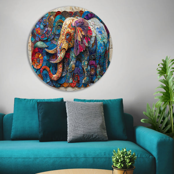 Kleurrijk Mozaïek van een Olifant met Bloemen forex muurcirkel