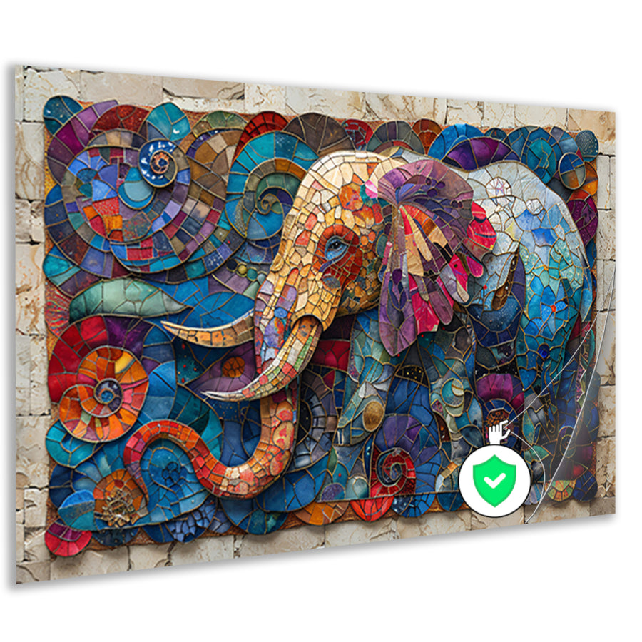 Kleurrijk Mozaïek van een Olifant met Bloemen poster