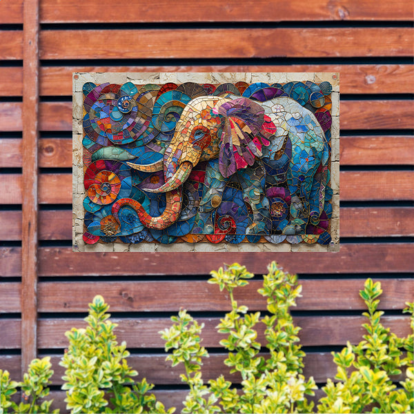 Kleurrijk Mozaïek van een Olifant met Bloemen tuinposter