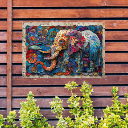 Kleurrijk Mozaïek van een Olifant met Bloemen tuinposter