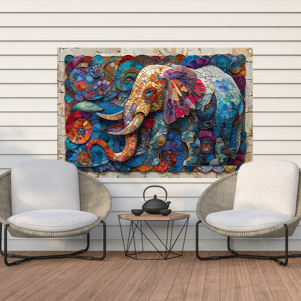 Kleurrijk Mozaïek van een Olifant met Bloemen tuinposter