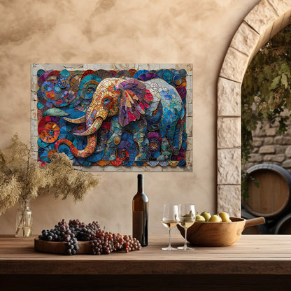 Kleurrijk Mozaïek van een Olifant met Bloemen tuinposter