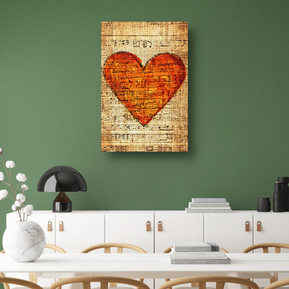 Abstract Hart van Muziek op Oude Partituur canvas met baklijst