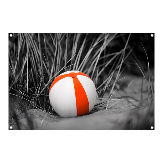 Minimalistische strandbal op het zand tuinposter
